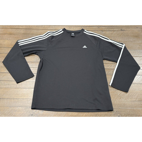 Adidas Men's Black Pullover Sweatshirt 3 Stripes Crew Neck - Men's Size M - Picture 3 of 6